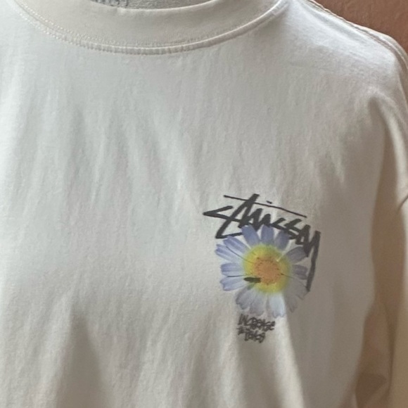 Stüssy Cream “Increase The Peace” Flower Short Sleeve Tee Size Medium EUC! - Picture 7 of 8